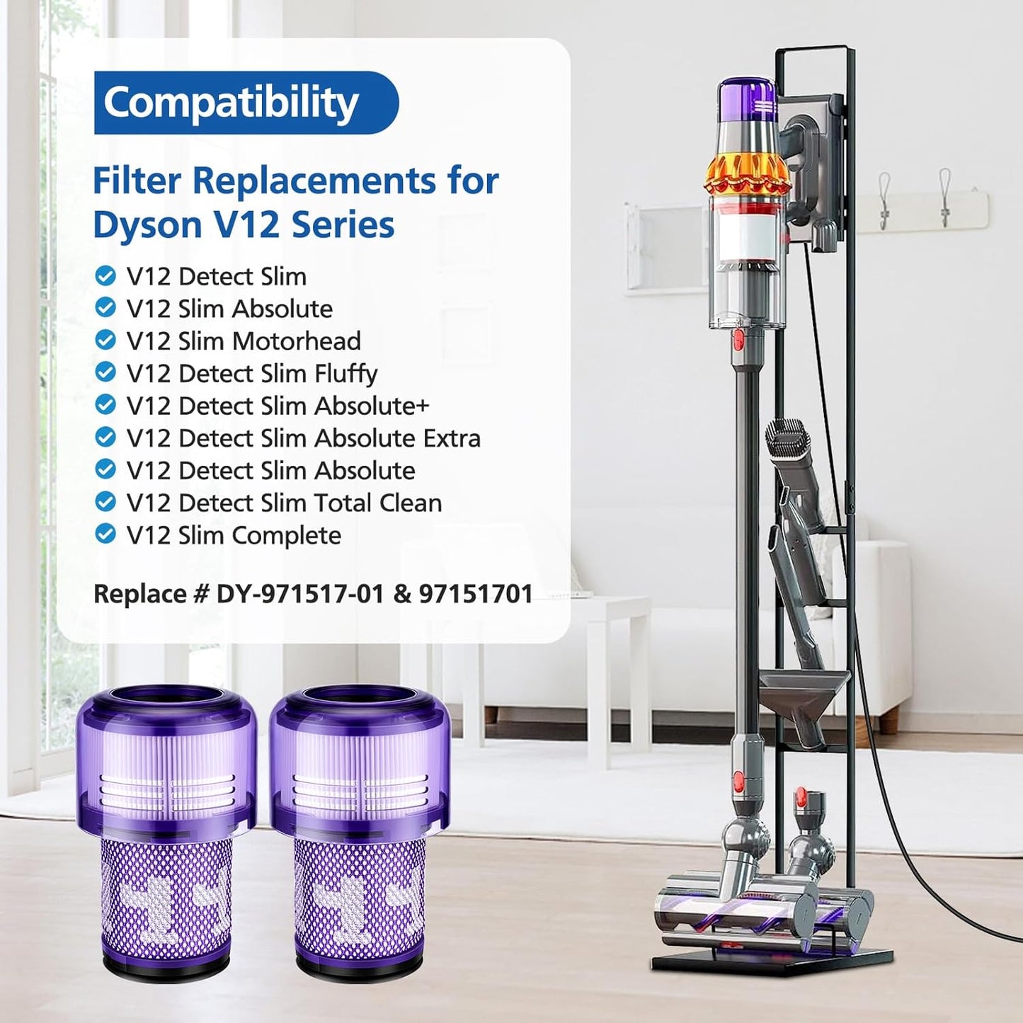 JORAIR 2 Pack Replacement Filters for Dyson V12 Detect Slim Absolute/Total Clean/Extra/Fluffy Vacuum Cleaner,Washable Replacement Filters for Dyson V12 Detect Slim, Replace Part 971517-01