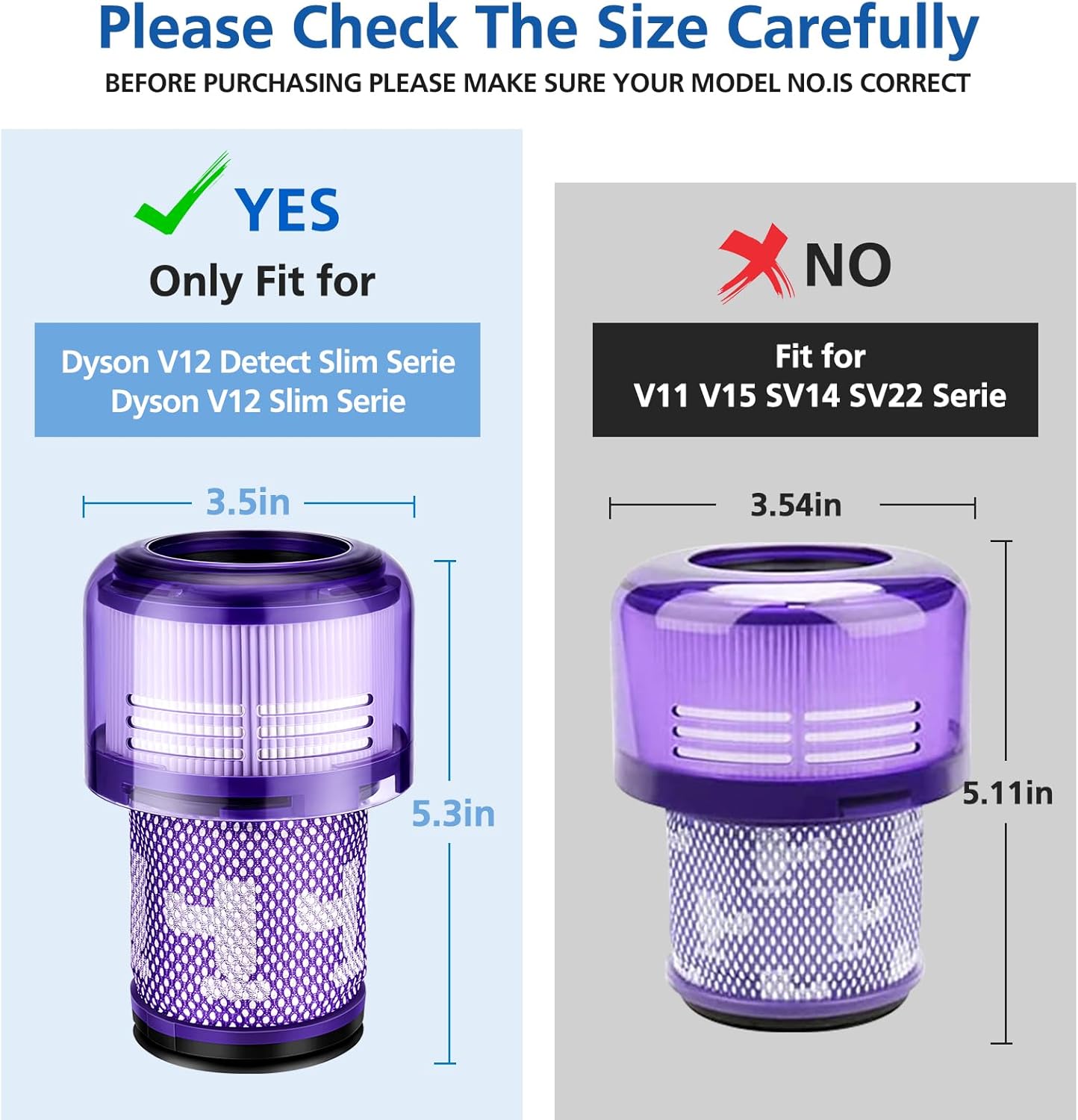 JORAIR 2 Pack Replacement Filters for Dyson V12 Detect Slim Absolute/Total Clean/Extra/Fluffy Vacuum Cleaner,Washable Replacement Filters for Dyson V12 Detect Slim, Replace Part 971517-01