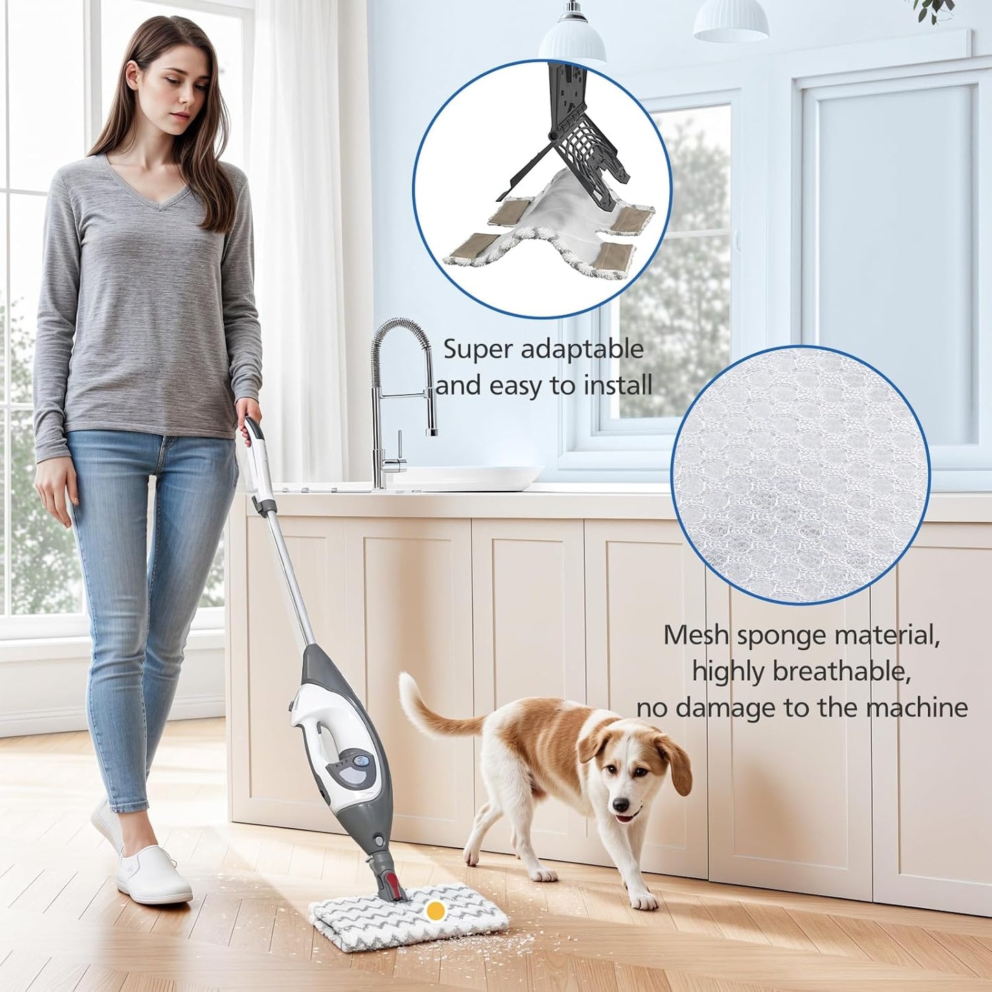 JORAIR Steam Mop Replacement Pads Compatible with Shark S6001UK S6003UK S6005UK Klik n' Flip Steam Cleaner, 4 Pack Machine Washable Cleaning Pads Pocket Mop