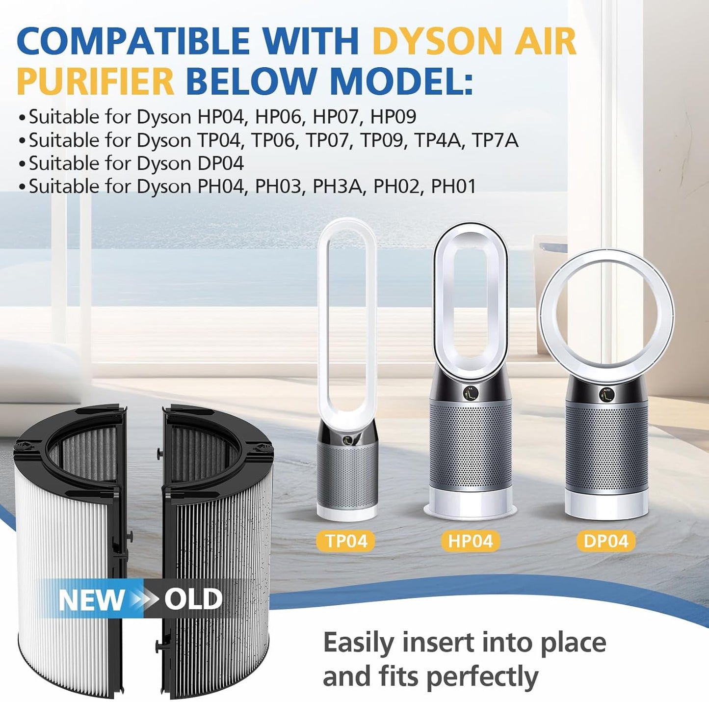 JORAIR 2 in 1 Filter Replacement Compatible with Dyson Air Purifier HP04 TP04 DP04 PH04 HP09 TP09 HP07 TP07 PH03 PH01,New Version H13 Grade True HEPA Filter & Activated Carbon Filter
