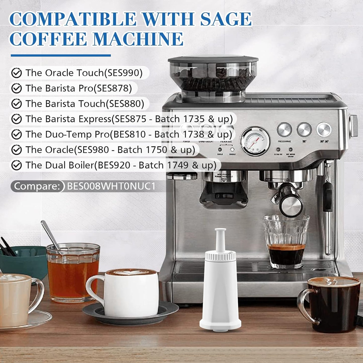 JORAIR 4 Pack Sage Coffee Water Filter Compatible with Sage Coffee Machine SES 990/980/500/878/875/880/920/810, Replacement BES008 Softener Water Filter for Sage Barista Express Barista pro